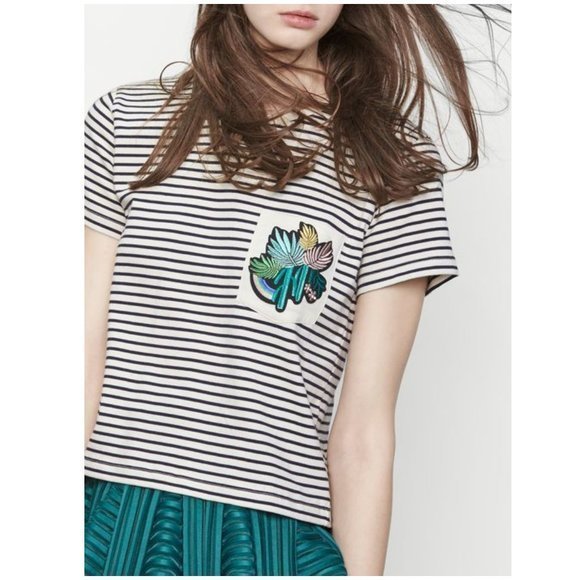Maje Tops - MAJE Striped Embroidered Tee